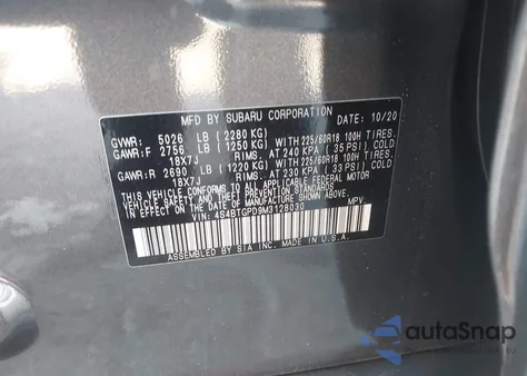 2021 Subaru Outback Touring из США, поврежденный, VIN 4S4BTGPD9M3128030